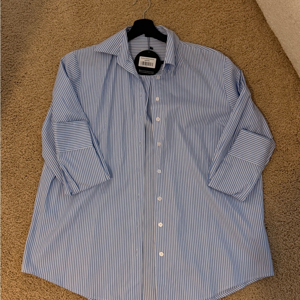 White Fox Boutique Blue Striped Button Down Shirt